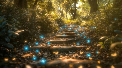 幽蓝荧光山间小路