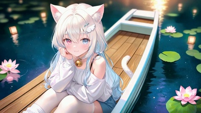 夜湖泛舟猫耳二次元美少女