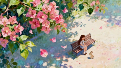 三角梅树下女孩