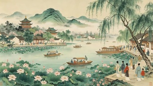 江南湖景青绿