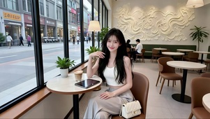 餐厅就餐的甜美笑容美女