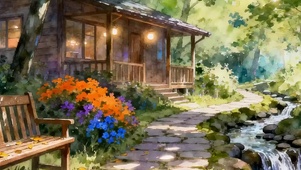 护眼花草树木河流带鱼屏
