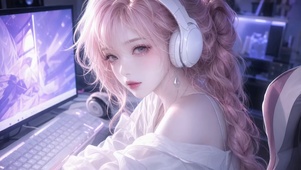 戴耳机甜妹