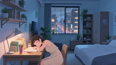 【雨景】趴在桌前睡着的少女