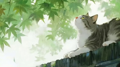 树下猫咪带鱼屏