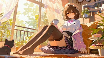 暖阳窗边下午茶二次元美少女