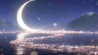 夜景树木河流夜色带鱼屏