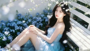 花园蓝裙少女
