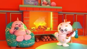 海豹良小宝与粉米花·冬日壁炉旁