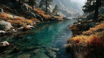 高山阳光清新溪流