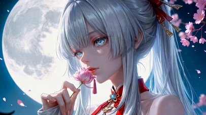月下樱花银发美少女