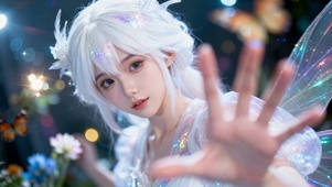 梦幻精灵cos银白发与蝴蝶少女
