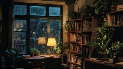 【雨景】夜晚的书房