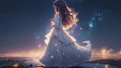 治愈女孩夜晚星空