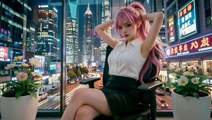 天桥写字楼的办公室美女