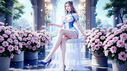 宫殿花坛中的动漫女神