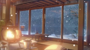 雪夜温暖温馨窗前房间