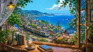 窗外海景小镇