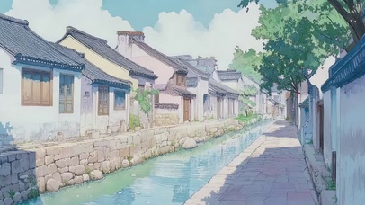 清透夏日江南水乡建筑