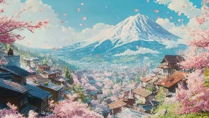 春日雪山古城小镇风景