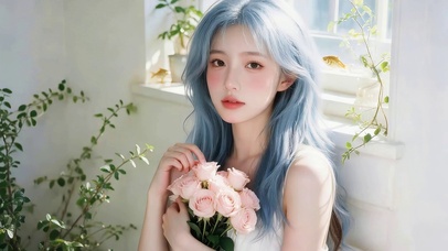 清纯蓝发女孩