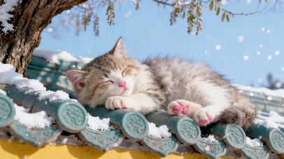 雪屋午睡小猫