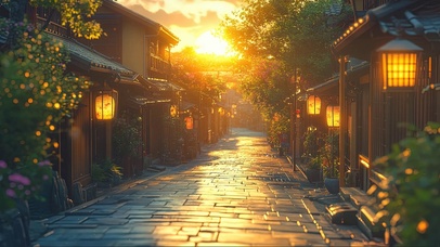 古城村庄落日黄昏街道