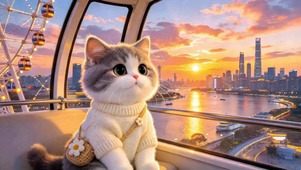 摩天轮猫咪赏落日晚霞