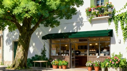 街道房屋树木绿景双屏