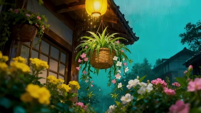 灯光下的吊兰