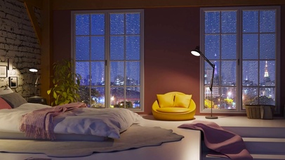 安静放松卧室窗外雨