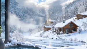 雪景树木河流双屏