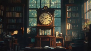 午后静谧书房时钟光影