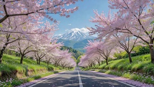 樱花大道富士山春景