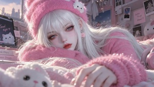 粉色软萌白发甜美女孩