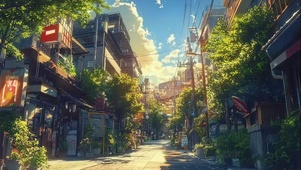 夏日炎热城市傍晚街道