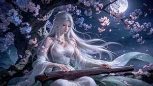 月下弹琴美人
