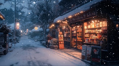 冬日街道静谧温馨商店