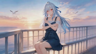 晚霞海边女孩