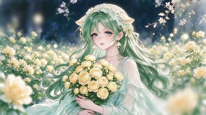 森系黄玫捧花少女