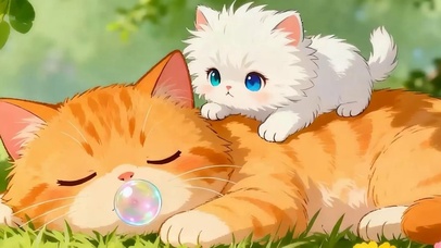 树下两只猫咪带鱼屏