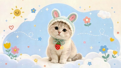 可爱兔耳猫咪云端小憩