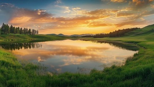 夕阳湖水