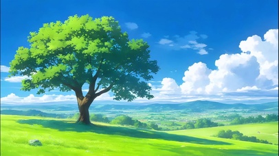 草地大树蓝天