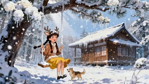 冬天雪景荡秋千