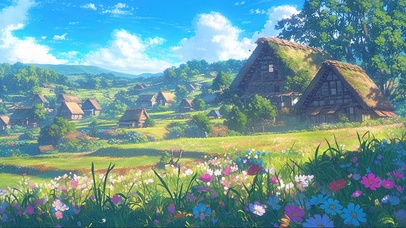 清新蓝天茅草屋乡村