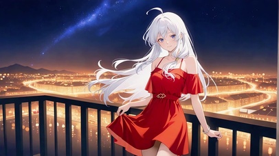 夜景红裙少女