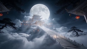 圆月雾景