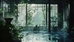 唯美清新朦胧庭院风景