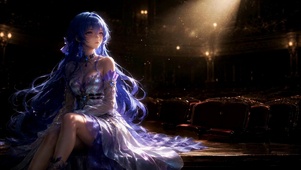 剧院微光蓝发梦幻美少女